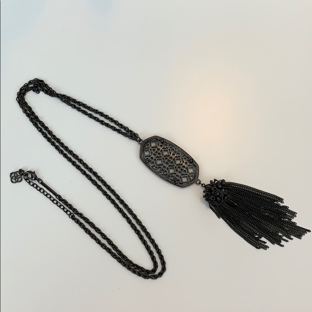 Kendra Scott long pendant necklace in gunmetal